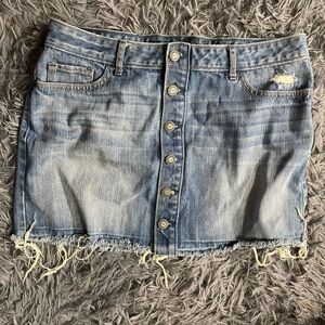 Hollister Blue Distressed Button-Up Mini Skirt